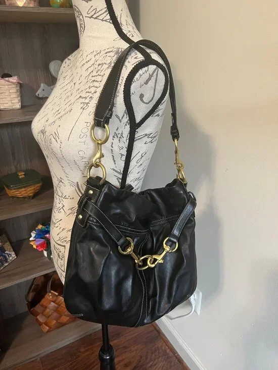 Coach Hamptons Pleated Leather Shoulder Bag Purse Gold Hardware Y2K Hobo - Picture 2 of 11